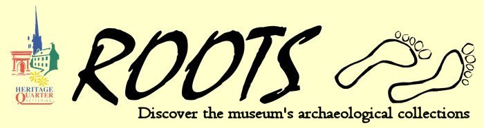 Kettering Heritage Quarter logo, ROOTS Discover the museum's archaeological collections